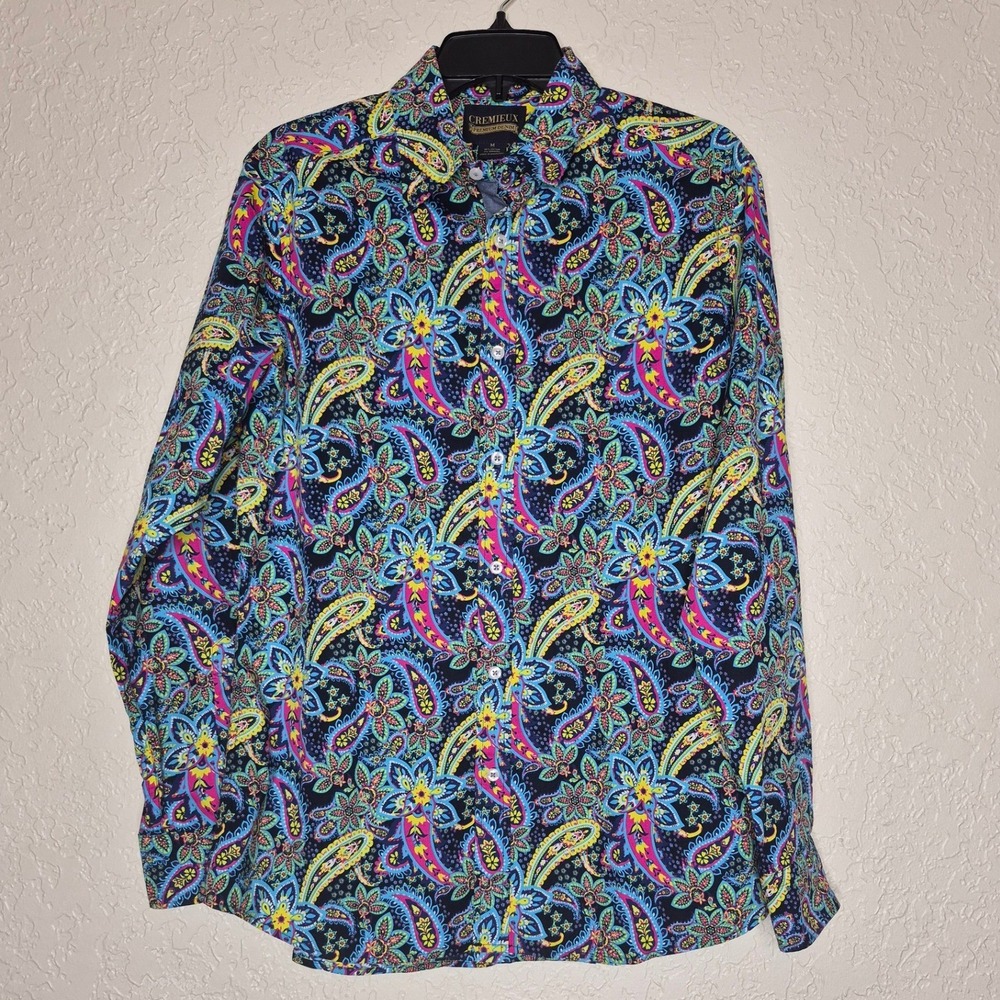 Cremieux Premium Denim Mens Multi Color Paisley Floral Button Down Shirt Medium
